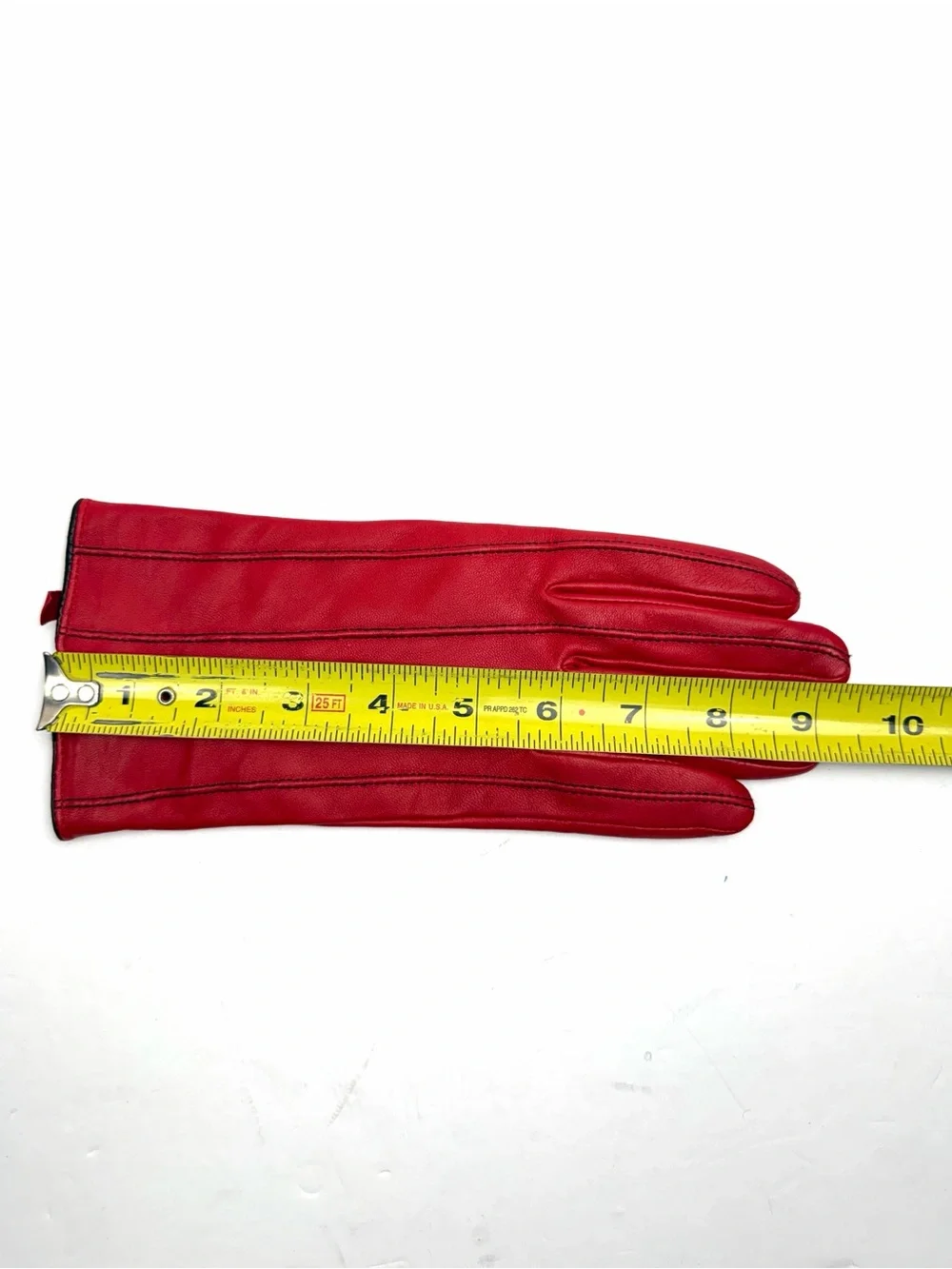 CAROLE LITTLE Red Leather Gloves Cashmere Lining Women's size 8